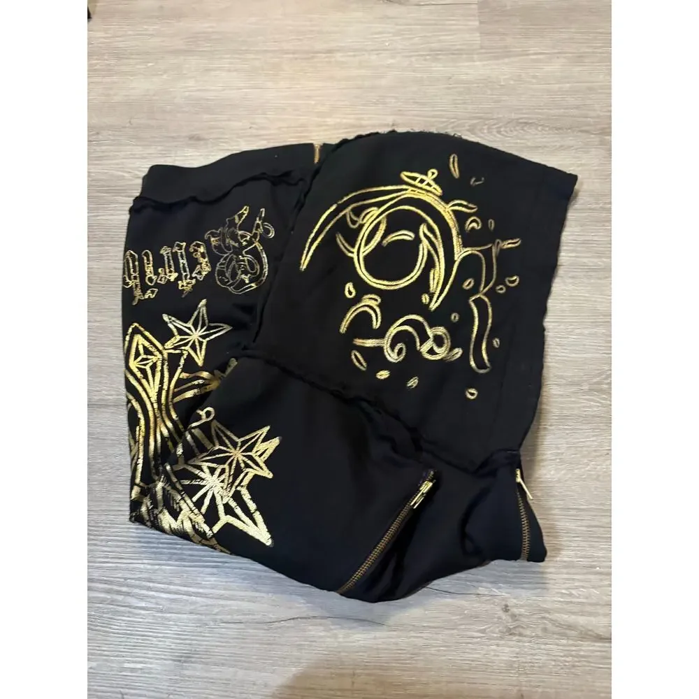 Vintage Y2K Men's Retribution Sleeveless‎ Full Zip Hoodie M Gold Rocker Glam